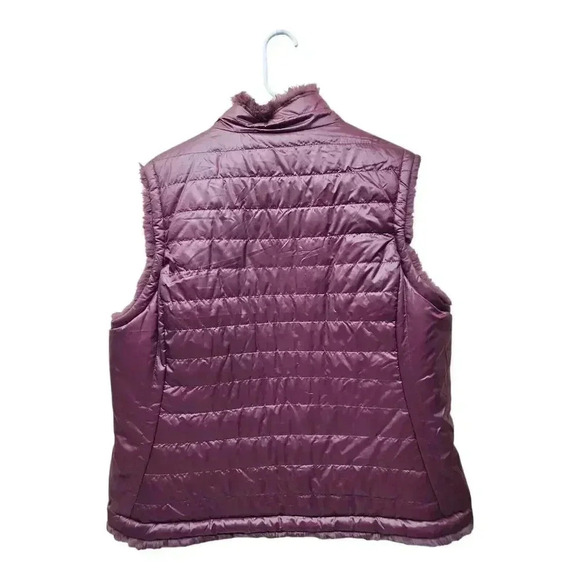 Women's Size XXL Nicole Miller Reversible Quilted Faux Fur Vest Wine Color - Picture 6 of 8